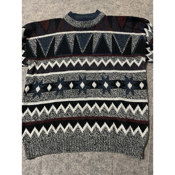 Vintage 80s 90s Todays News Pattern Stripe Crew Neck Sweater Mens M - Picture 2 of 7